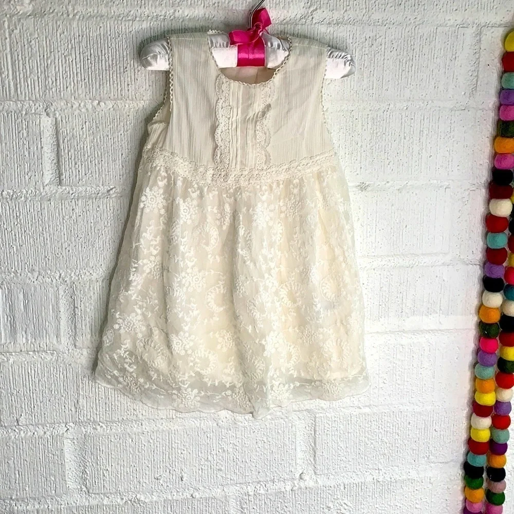 OshKosh B'gosh White Lace Crochet Embroidered Flower Girl Dress sz 18 mon